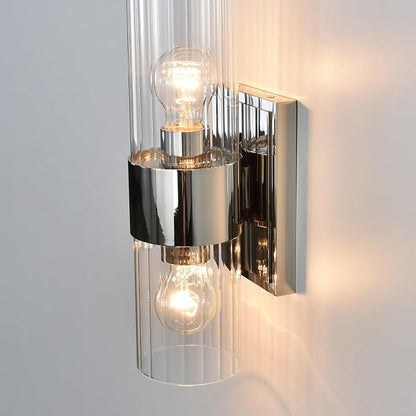 Modern Bathroom Sconces Wall Lighting with Clear Ribbed Glass, Polished Nickel 2-Light Bathroom Vanity Light Fixtures for Mirror Living Room Hallway Bedroom