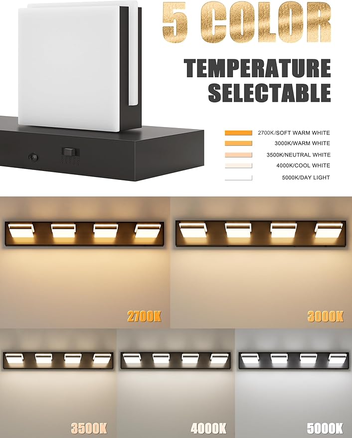 VOLISUN Modern 30-Inch 4-Light Black LED Bathroom Vanity Light Fixtures Over Mirror, 5CCT Dimmable, ETL Certificated