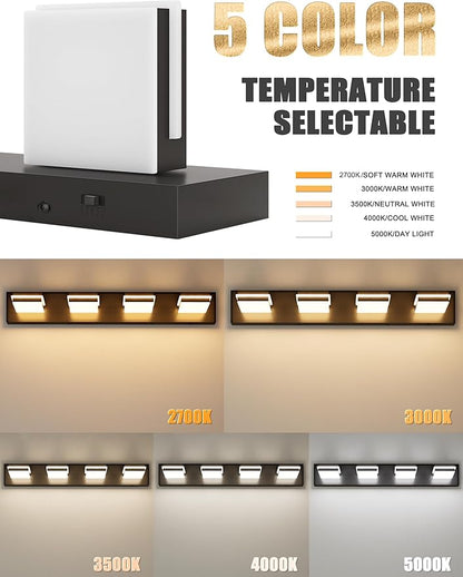 VOLISUN Modern 30-Inch 4-Light Black LED Bathroom Vanity Light Fixtures Over Mirror, 5CCT Dimmable, ETL Certificated