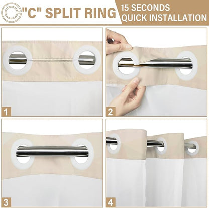 No Hook Shower Curtain with Snap in Liner Set, Beige, 71x74 | Waterproof Fabric for Bathroom, Modern Hotel Style Ombre Design, Mesh Top Window, Machine Washable, Quick Install