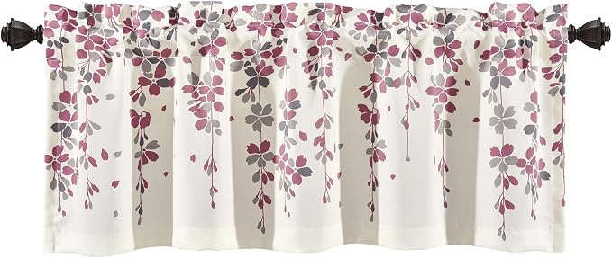 Lush Decor Valance Weeping Flower Light Filtering Window Curtain, Purple & Gray