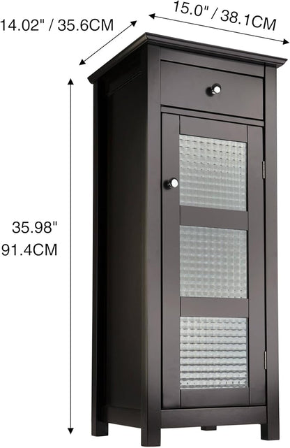 Teamson Home Chesterfield Freestanding Floor Cabinet with Drawer and Waffle Glass Panel, Espresso | Waffle Glass Door, Drawer