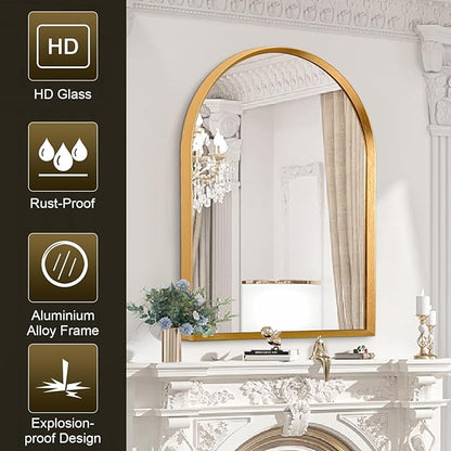Arched Wall Mirror, Arch Bathroom Mirror, for Vanity Living Room Bedroom Mantel Entryway Hallways Home Decor Aluminum Alloy Frame Large 28"x20"