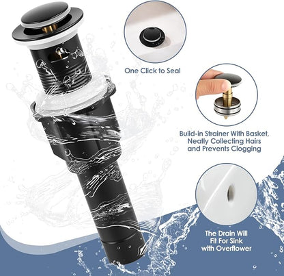 8 inch 2 Handles Widespread Bathroom Faucet 3 Holes with Pop up Drain Assembly and Water Supply Lines (Black)