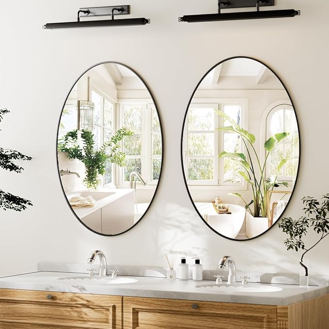 Koonmi Black Oval Bathroom Mirror, 24"x32" Oval Mirror for Wall | Shatterproof Bathroom Vanity Mirror for Bedroom Living Room Entryway, Horizontal or Vertical, Hardware Included