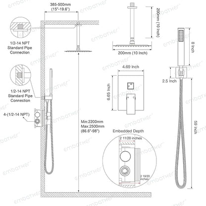 SunCleanse Rainfall Shower Faucet Set Matte Black Shower Combo Set for Bathroom with High Pressure 10 inch Shower Head with Handheld Shower Valves Shower Head and Handheld Ceiling Mounted