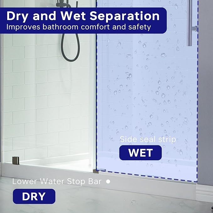WOODBRIDGE 44-48"Wx76"H Frameless Shower Door,3/8(10mm)Clear Tempered Glass with Explosion-Proof Film, Brushed Nickel Finish with Smooth Closing Design