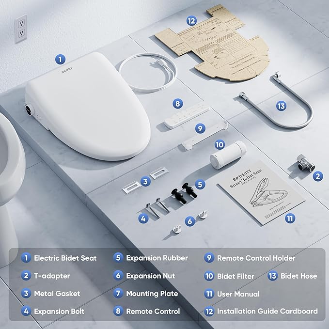 Electric Bidet Toilet Seat with Upgraded Foam Shield, Instant Warm Bidet Wash & Warm Air Dryer, Self-Cleaning Stainless Steel Nozzle, Soft Close Lid, Elongated