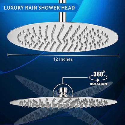 Voolan Rain Shower Head, High Flow Large Rainfall Showerhead Made of All Metal Stainless Steel, Waterfall Body Covering, Universal Wall and Ceiling Mount (12 Inch, Chrome)