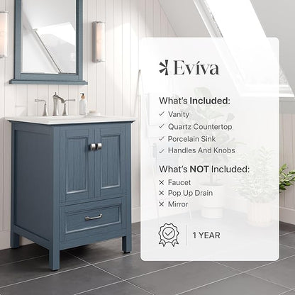 Eviva Britney 24 in. Ash Blue Single Sink Bath Vanity with Carrara Quartz Top and Undermount Porcelain Sink