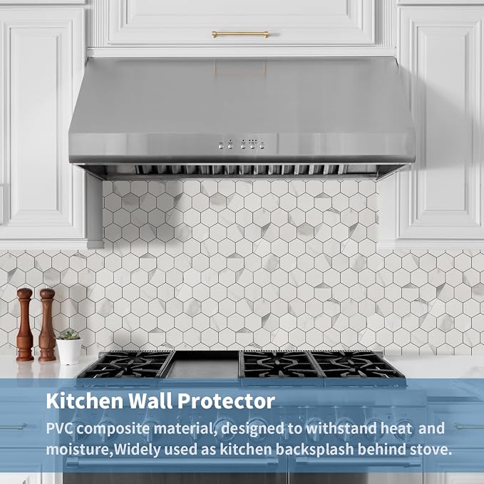 Hexagon Peel and Stick Backsplash for Kitchen Wall,20 Sheets Heat Resistant Stick on Backsplash PVC Tiles, 12'' Gray White Marble Waterproof Peel and Stick Tile for Bathroom