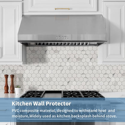 Hexagon Peel and Stick Backsplash for Kitchen Wall,20 Sheets Heat Resistant Stick on Backsplash PVC Tiles, 12'' Gray White Marble Waterproof Peel and Stick Tile for Bathroom
