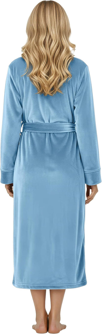 NY Threads Women's Fleece Shawl Collar Bathrobe Plush Long Spa Robe, Medium