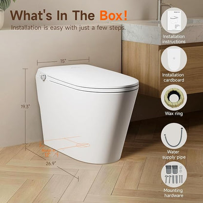 Non-Electric Bidet Toilet, One Piece Elongated Smart Toilet with Air Pressure-Assisted Flush, ADA Comfort Height, Foot Kick & Side Button Flush, 1.0 GPF, 12" Rough-In