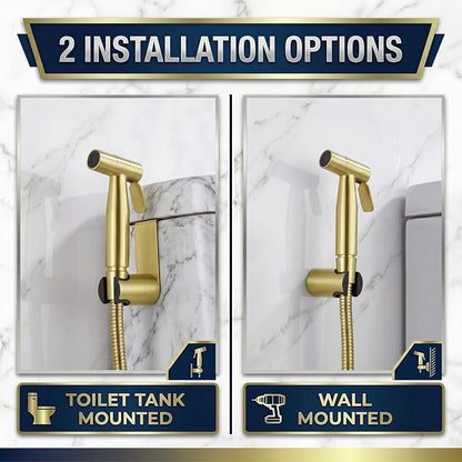 TRIPHIL Handheld Bidet Sprayer for Toilet, Adjustable Water Pressure Jet Bidet Attachment with Leak-Proof 304 Stainless Steel T-Valve for Bathroom Cleaning, Cloth Diaper/Feminine Wash, Brushed Gold