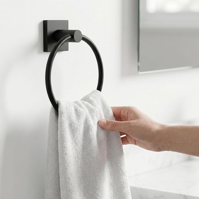 24-Inch Wall Mounted Towel Racks for Bathroom – Space Saver 4-Piece Durable Stainless Steel Bathroom Hardware Set with Towel Bar, Towel Ring, Toilet Paper Holder & Hook, Matte Black