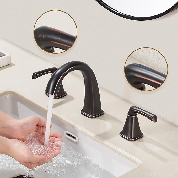 Widespread Bathroom Faucet 3 Hole, Oil-Rubbed Bronze Bathroom Sink Faucet, 2 Handle Brass Bathroom Faucets for Vanity Faucet with Pop Up Drain and 2 Supply Lines