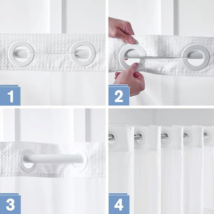 Furlinic Stall Shower Curtain No Hook with Snap in Liner,Waffle Weave Waterproof Bathroom Curtains with See Through Top Window & Weighted Magnets,White,54x80 Inch