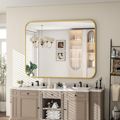 30x40 Inch Gold Bathroom Vanity Mirror for Over Sink | Rectangle Wall Mirror for Bathroom with Round Corner, Hangs Horizontally Vertically for Living Room, Bedroom as Home Decor
