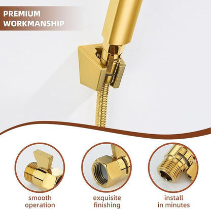 Angle Simple Shower Flow Control Valve, Water Shut Off Valve, Polished Gold | Brass Water Flow Restrictor, G 1/2 Pressure Reducer for Handheld Shower Head or Bidet Sprayer