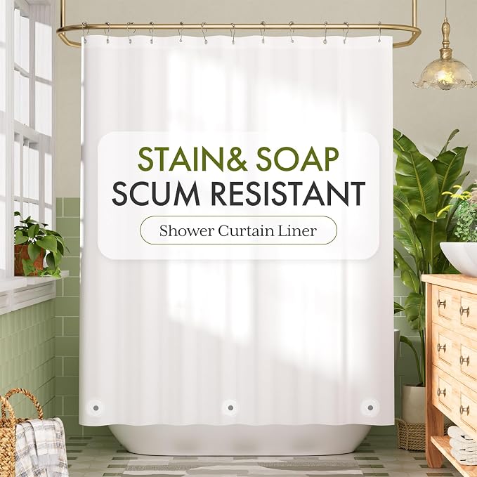 Bathway Shower Curtain Liner, White Shower Curtain Liner 72x84 PEVA Waterproof Shower Curtain Liner Plastic with 3 Magnets and 12 Rustproof Metal Grommets, Lightweight Long Shower Liner for Bathroom