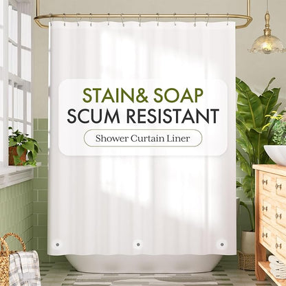 Bathway Shower Curtain Liner, White Shower Curtain Liner 72x84 PEVA Waterproof Shower Curtain Liner Plastic with 3 Magnets and 12 Rustproof Metal Grommets, Lightweight Long Shower Liner for Bathroom