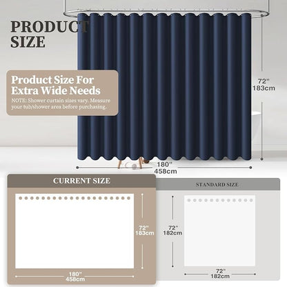 180x72 Linen Textured Waterproof Fabric Shower Curtain Set, Navy Blue | Clawfoot Tub Size, 230GSM Polyester, Heavy Duty Cloth, Weighted Hem, 32 Plastic Hooks, Modern Hotel Style, Machine Washable