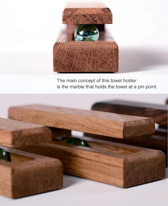 Wood Towel Hooks -Set of 2 Self Adhesive Vintage Towel Holder Wooden Wall Mounted Towel Racks for Bathroom and Kitchen Home Decor- Quick Drying, Firmly Holds Towel(Walnut)