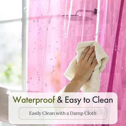 Bathway Shower Curtain Liner Pink Clear Shower Curtain Liner 72x72 PEVA Waterproof Shower Curtain Liner Plastic with 3 Magnets and 12 Rustproof Metal Grommets, Lightweight Shower Liner for Bathroom