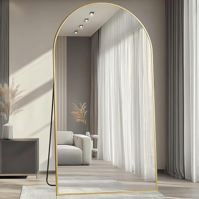 Dewfig Arched Full Length Mirror, 77"x38" Large Floor Mirror, Gold | Aluminum Alloy Frame Oversized Full Body Mirror, HD Shatterproof Tempered Glass, Lean/Stand/Wall for Living Room,Bedroom
