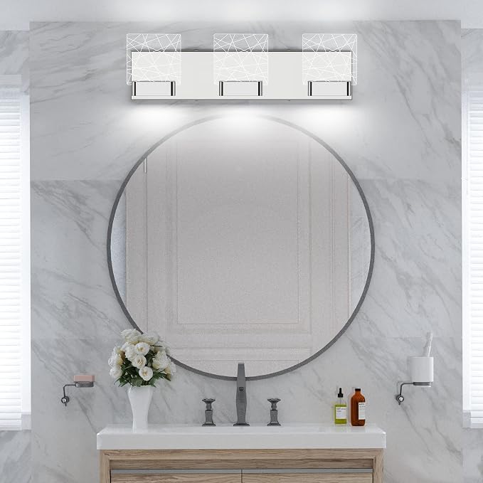 Aipsun Modern Bathroom Vanity Light 3 Light Stainless Steel Chrome Vanity Lighting Fixtures LED Bathroom Lights 6000K