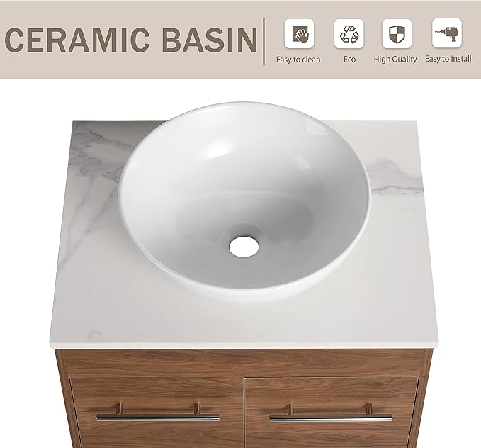 36" Bathroom Vanity with Sink, 36 Inch Freestanding Bathroom Vanity, Single Sink Bathroom Vanity Combo, Modern Bathroom Vanity, Brown Floor Standing Cabinet Set (BRE321, 36 * 18)