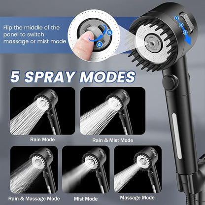 Filtered Shower Head with Handheld,High Pressure 5 Mode Shower with Filters | ON/OFF Switch Shower Filter Head for Hard Water, Remove Chlorine, Reduce Dry Itchy Skin,Holder & 60'' Hose Showerhead