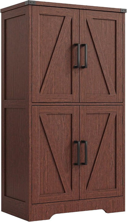 Treocho Farmhouse Bathroom Floor Cabinet with Adjustable Shelves | 13.78"D x 23.62"W x 43.46"H, Freestanding Kitchen Pantry Cabinet, Cupboard for Living Room, Dining Room, Walnut
