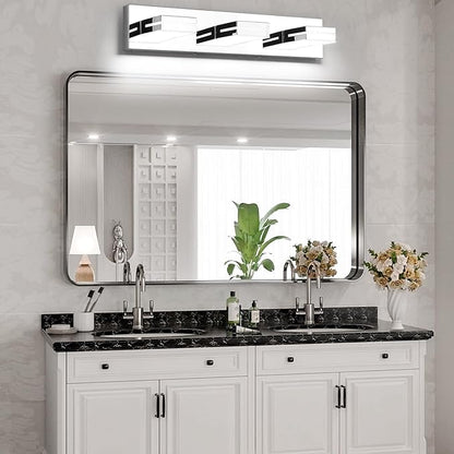 SineRise LED Modern Bathroom Vanity Light Fixtures (3-Light, 24-Inch), Chrome Modern Acrylic Bathroom Wall Lighting Fixtures Over Mirror (Cool White 6000K)