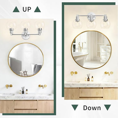 3 Light Bathroom Light Fixtures, Brushed Nickel Bathroom Vanity Lights, Modern Vanity Lights 3-Light Globe Bathroom Vanity Lighting Fixture Over Mirror