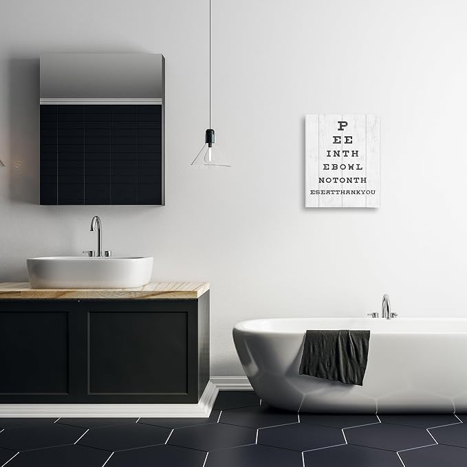 Bathroom Humor Eye Chart Sassy, 16 x 20 Inch Canvas Wall Art | Stupell Industries · By Lil' Rue · Ready to hang · Fun gift for bath and laundry spaces · Made in USA