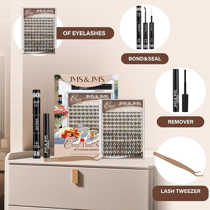 JMS&JMS Spike Lashes Kit, Anime Lash Clusters Kit, Manga Lash Extension Kit | C Curl 8-18Mix Invisible Band Lash Kit Natural Wispy Eyelashes Kit with Black Lash Bond and Seal, Remover at Home