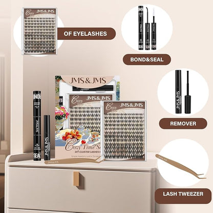JMS&JMS Spike Lashes Kit, Anime Lash Clusters Kit, Manga Lash Extension Kit | C Curl 8-18Mix Invisible Band Lash Kit Natural Wispy Eyelashes Kit with Black Lash Bond and Seal, Remover at Home