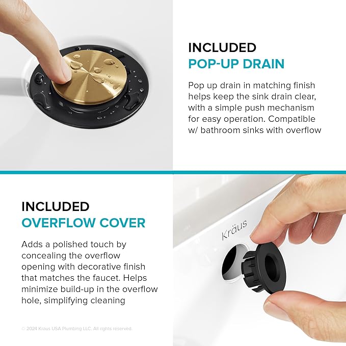KRAUS Indy Widespread Bathroom Faucet in Spot-Free Brushed Brass/Matte Black with 2 Handles, Pop Up Drain and Supply Lines, FUS-14103SFBBMB