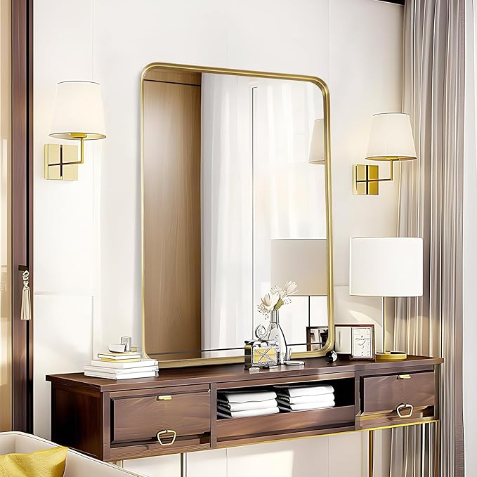 Fabuday Gold Mirror Bathroom Wall - Over Sink 36x24 Inch Rectangle Framed Brushed Mirror, Large Gold Trim Vanity Mirror Hanging for Bedroom, Restroom, Living Room, Entryway Decor