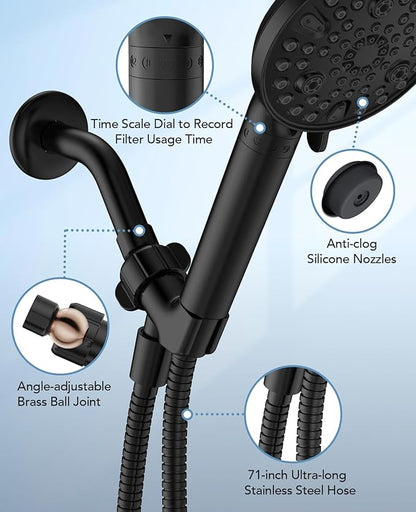 MakeFit Filtered Shower Head with Handheld-10 Modes High Pressure Showerhead with Built-in Power Wash,Long 71-inch Hose & Adjustable Bracket, Water Softener Filter Beads for Hard Water-Remove Chlorine