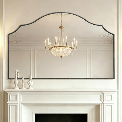 Besdomus Black Scalloped Wall Mirror: 54"x34" Oversized Wood Arched Mirror | Classical Minimalist Decorative Mirror for Fireplace/Bathroom/Bedroom/Entryway/Living Room/Dining Room/Dresser/Over Sink