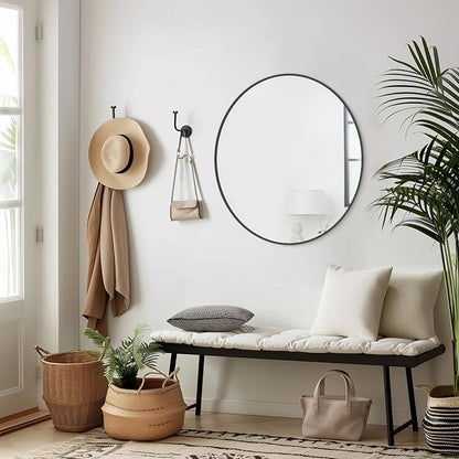 Round Wall Mirror 28 inch Black Large Circle Mirror for Bathroom with Metal Framed, Round Black Mirror for Wall Decor, Vanity, Entryway Living Room