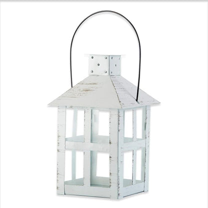 Kate Aspen 9 Inch White Vintage Distressed Rustic Candle Holder Decorative Lantern, Wedding Decoration, Farmhouse Decor, Table Centerpiece, Home Shelf Decor