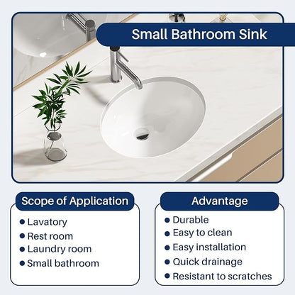 Enbol 15x12 inch Oval Undermount Ceramic Bathroom Sink - White Porcelain Vessel Lavatory Basin with Overflow, Countertop Vanity Sink ECU1512