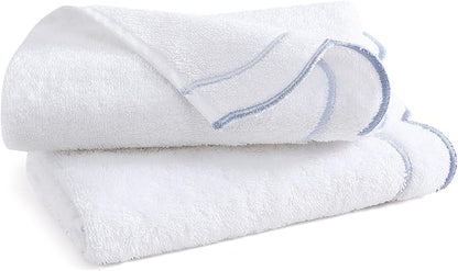 Peri Home 100% Cotton Hand Towel for Bathroom, Embroidered, Soft & Absorbent, 500 GSM, 1 Piece, 16" x 27", White with Blue Scallop | Bathroom, Embroidered, Soft & Absorbent