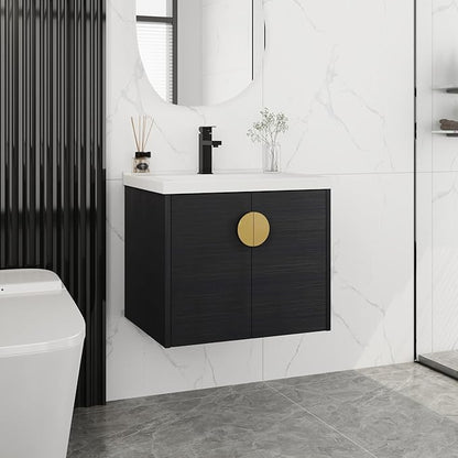 24" Floating Bathroom Vanity with Sink Combo,24 Inch Bathroom Vanity,Single Sink Wall Mounted Vanity Combo,Modern Wall Mounted Cabinet Set with Ceramic Sink,Black
