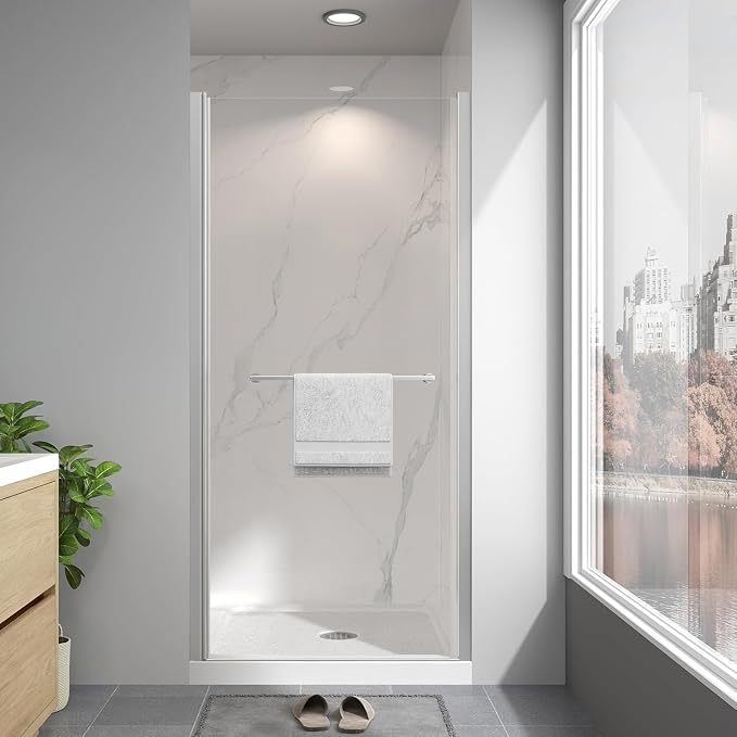 34"-36" W x 72" H Frameless Pivot Shower Door Brushed Nickel | 1/4"(6mm) SGCC Tempered Glass with Explosion-Proof Film &Nano Coating,Customizable Width