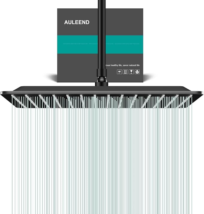 Square Rain Shower Head, High Flow Stainless Steel,Work with any decorative style，All Metal Rainfall Shower Head (Matte Black, 16)